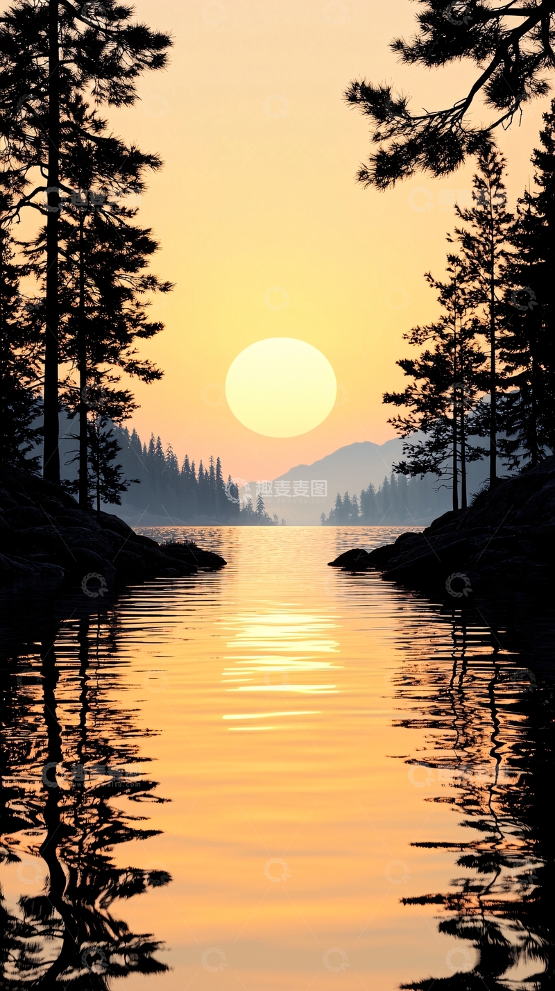 高清大图下载【趣麦麦图】日落湖畔宁静自然风景