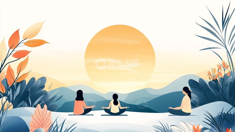 高清大图下载【趣麦麦图】瑜伽冥想女性剪影