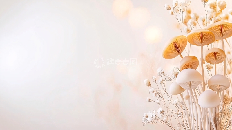 高清大图下载【趣麦麦图】米色花朵与白色背景的静物