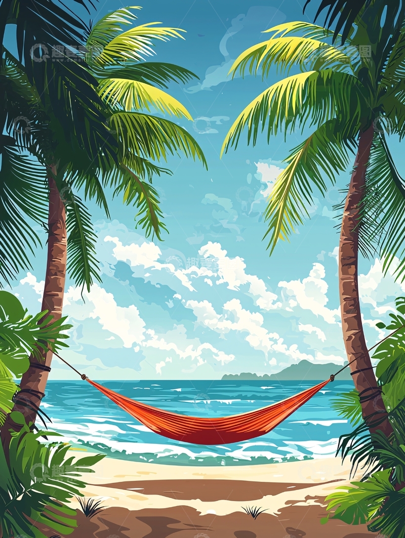 高清大图下载【趣麦麦图】海滩吊床的宁静时光