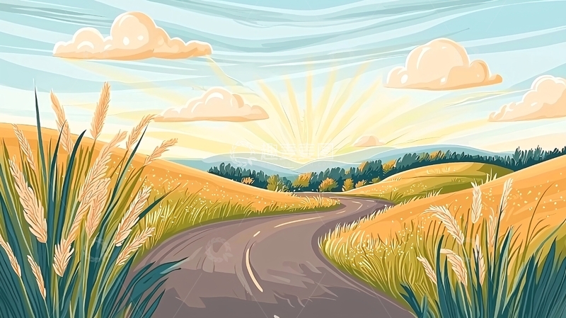 高清大图下载【趣麦麦图】弯曲道路的田园风光