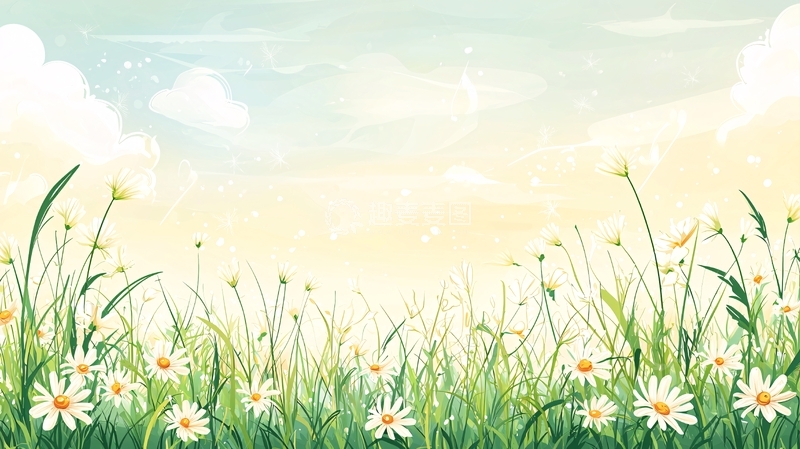 高清大图下载【趣麦麦图】阳光明媚的雏菊花田