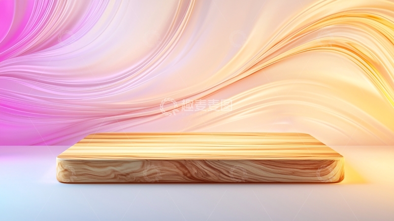 高清大图下载【趣麦麦图】梦幻波纹背景下的木质平台
