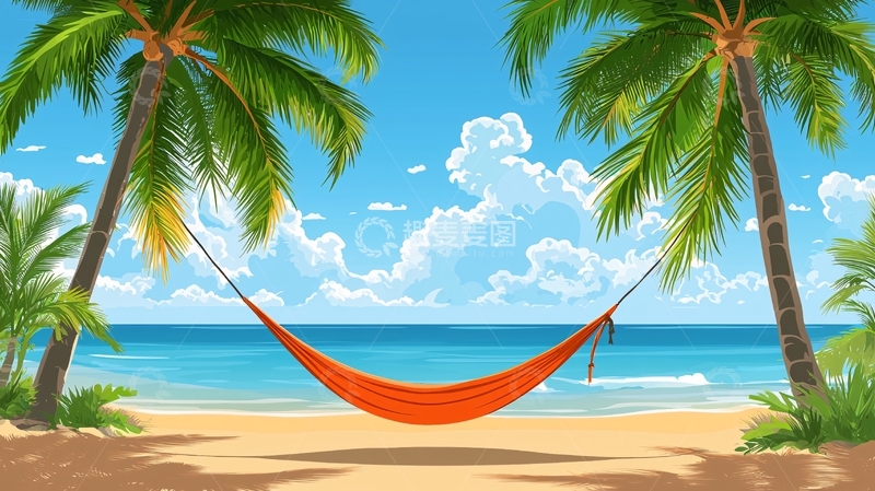 高清大图下载【趣麦麦图】海滩吊床高清图片