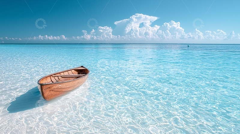 高清大图下载【趣麦麦图】清澈海滩上的木船