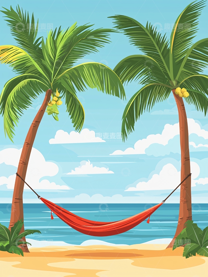 高清大图下载【趣麦麦图】热带海滩吊床风景