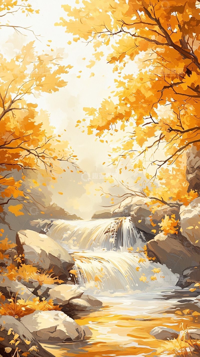 高清大图下载【趣麦麦图】秋日瀑布风景画