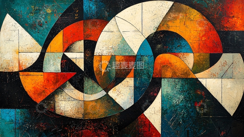 高清大图下载【趣麦麦图】抽象几何色彩拼接艺术画
