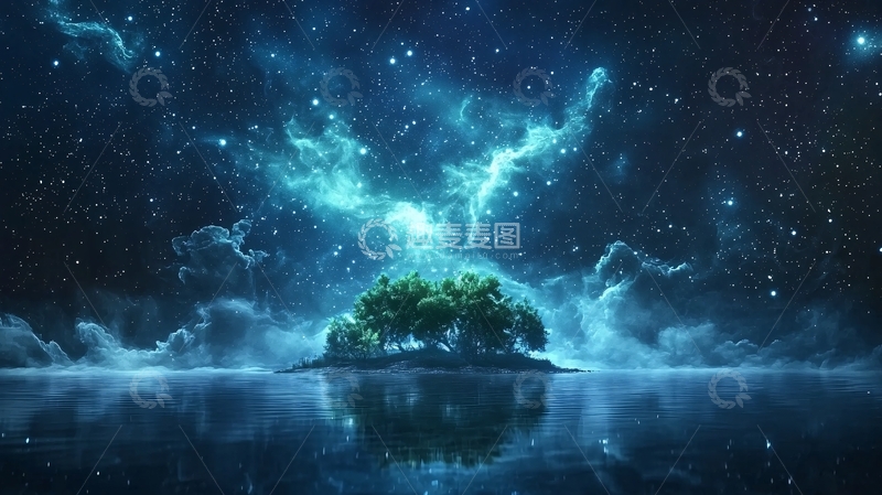 高清大图下载【趣麦麦图】梦幻星空下的孤岛