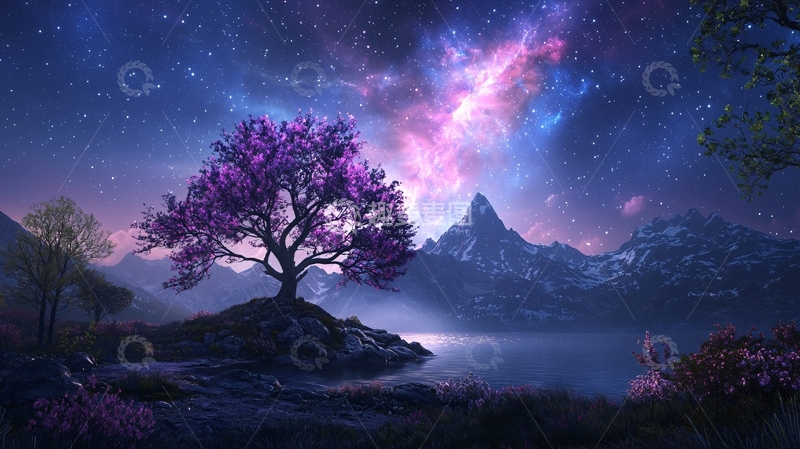 高清大图下载【趣麦麦图】梦幻星空下的山湖美景