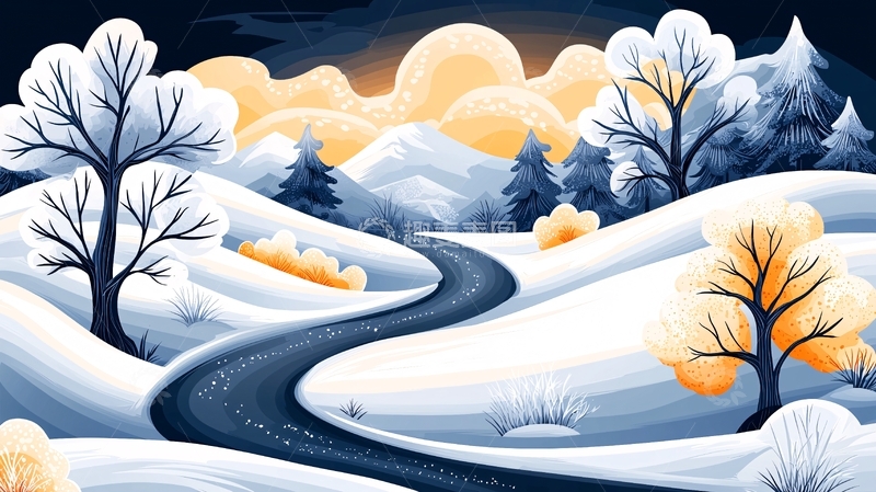 高清大图下载【趣麦麦图】冬季雪景蜿蜒道路