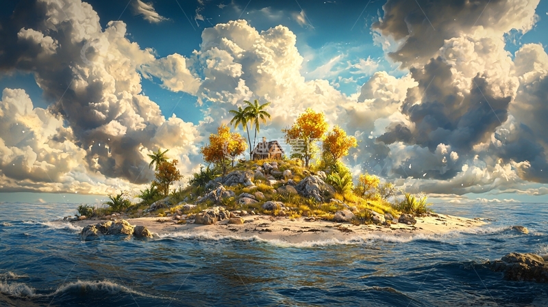 高清大图下载【趣麦麦图】热带岛屿上的小屋