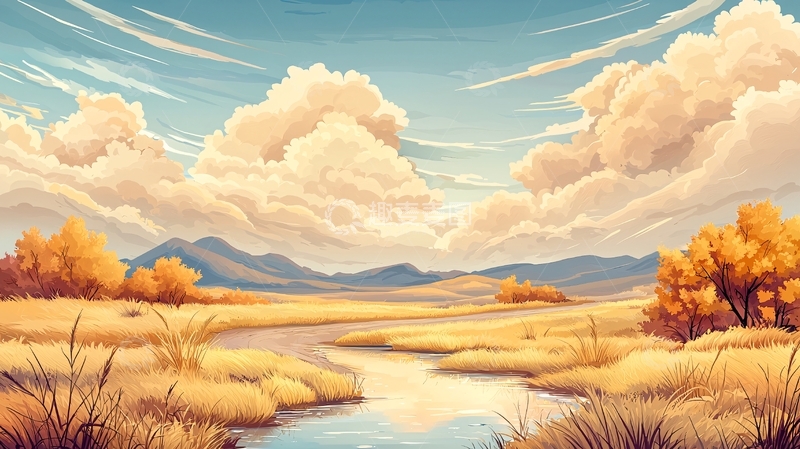 高清大图下载【趣麦麦图】秋日田园风光油画