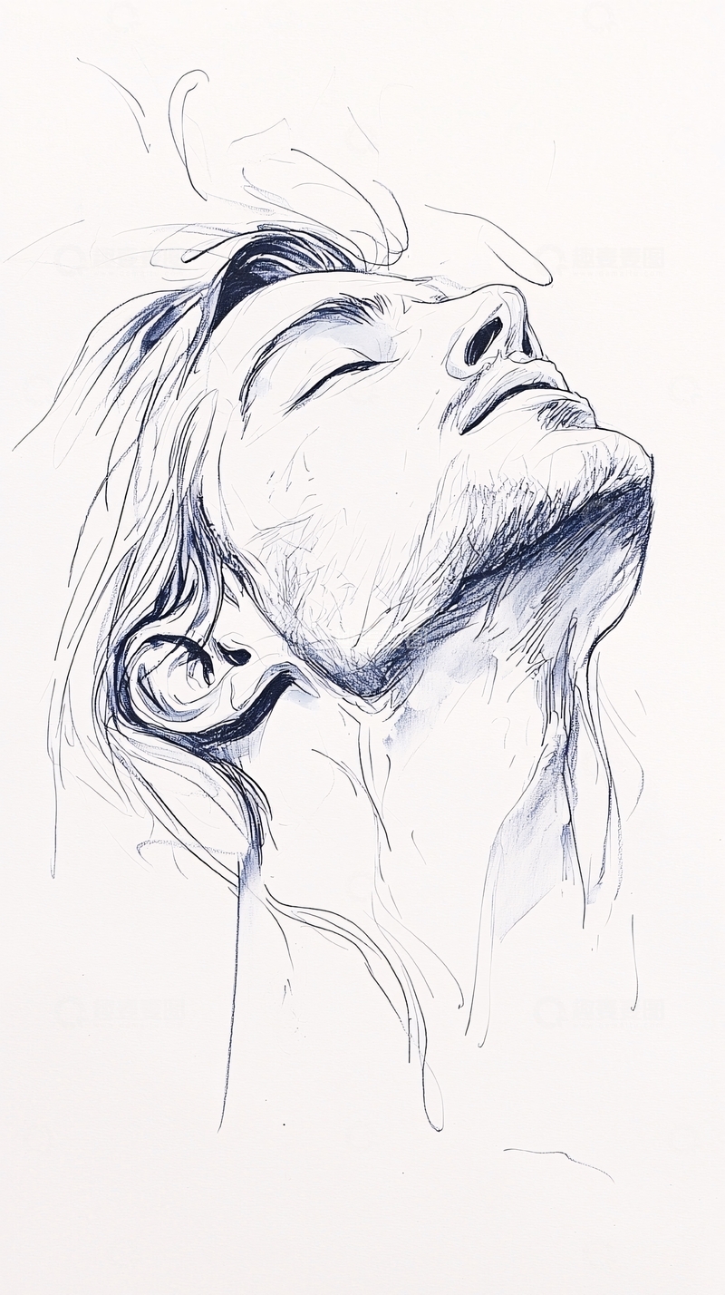 高清大图下载【趣麦麦图】仰头哭泣的女人素描