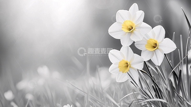 高清大图下载【趣麦麦图】白色花朵与灰色背景