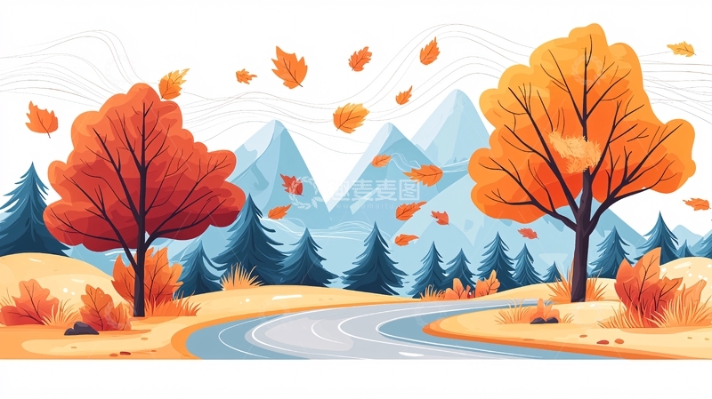 高清大图下载【趣麦麦图】秋季山水卡通风景