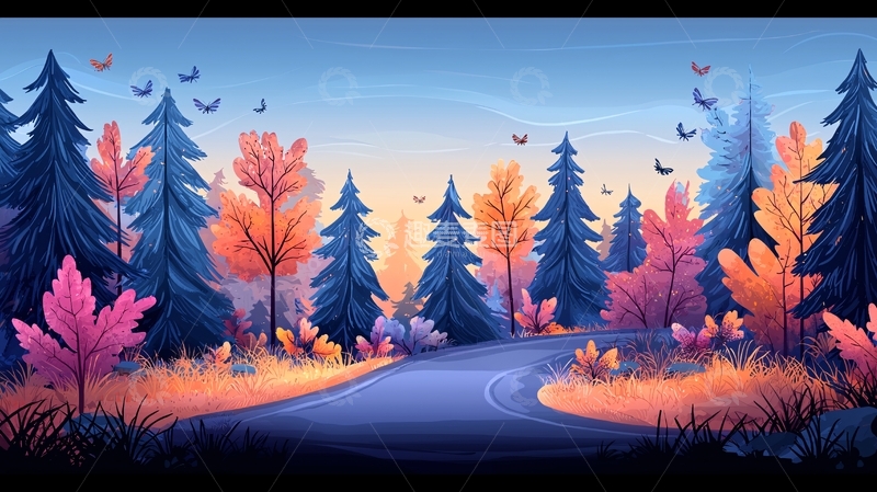 高清大图下载【趣麦麦图】秋季森林小路背景