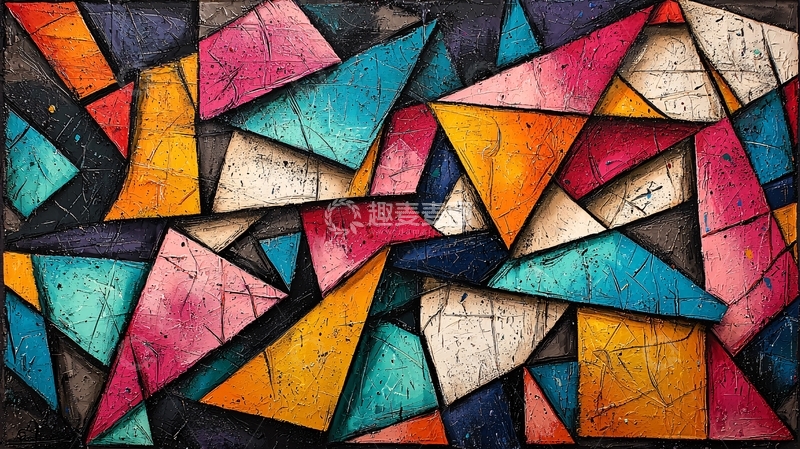 高清大图下载【趣麦麦图】抽象几何三角形拼接艺术画