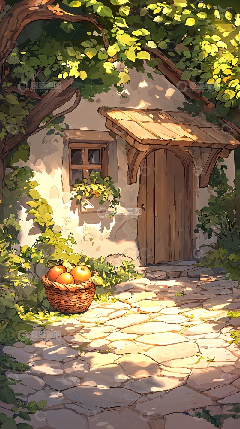 高清大图下载【趣麦麦图】乡村小屋门前的阳光与果实