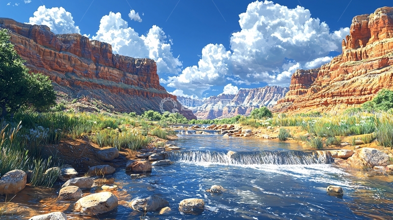 高清大图下载【趣麦麦图】红色峡谷瀑布自然风光