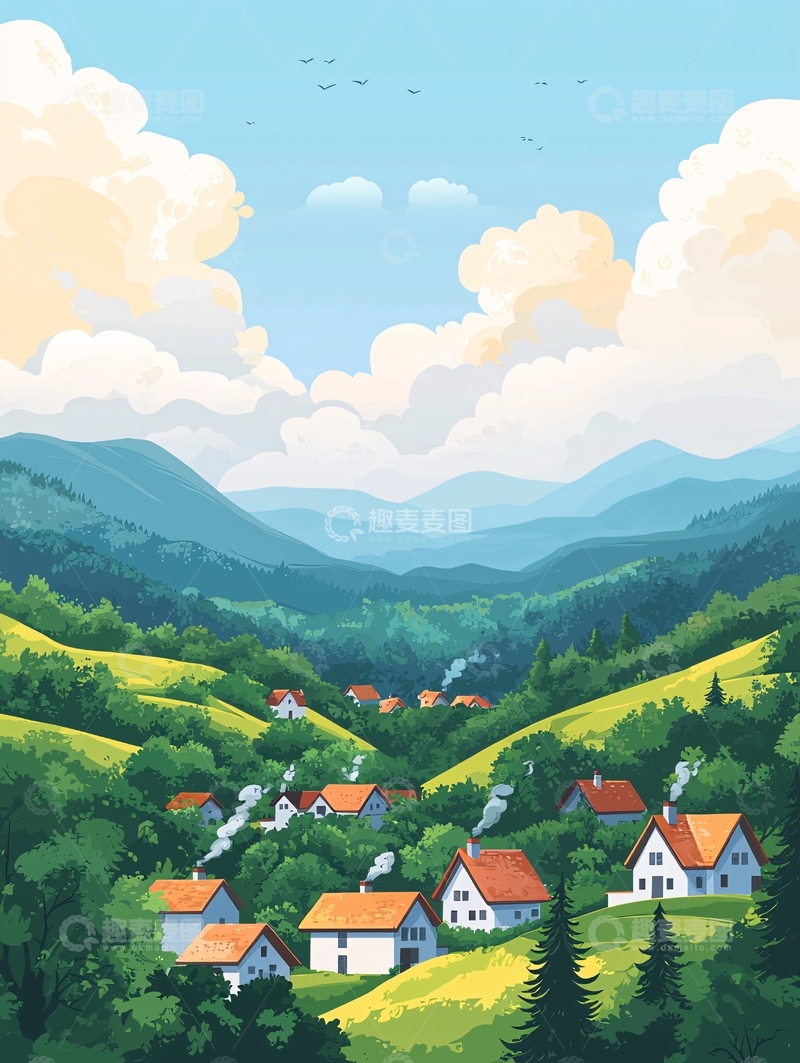 高清大图下载【趣麦麦图】青山绿水中的乡村风景