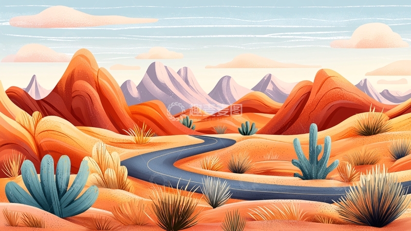 高清大图下载【趣麦麦图】卡通风格的沙漠风景