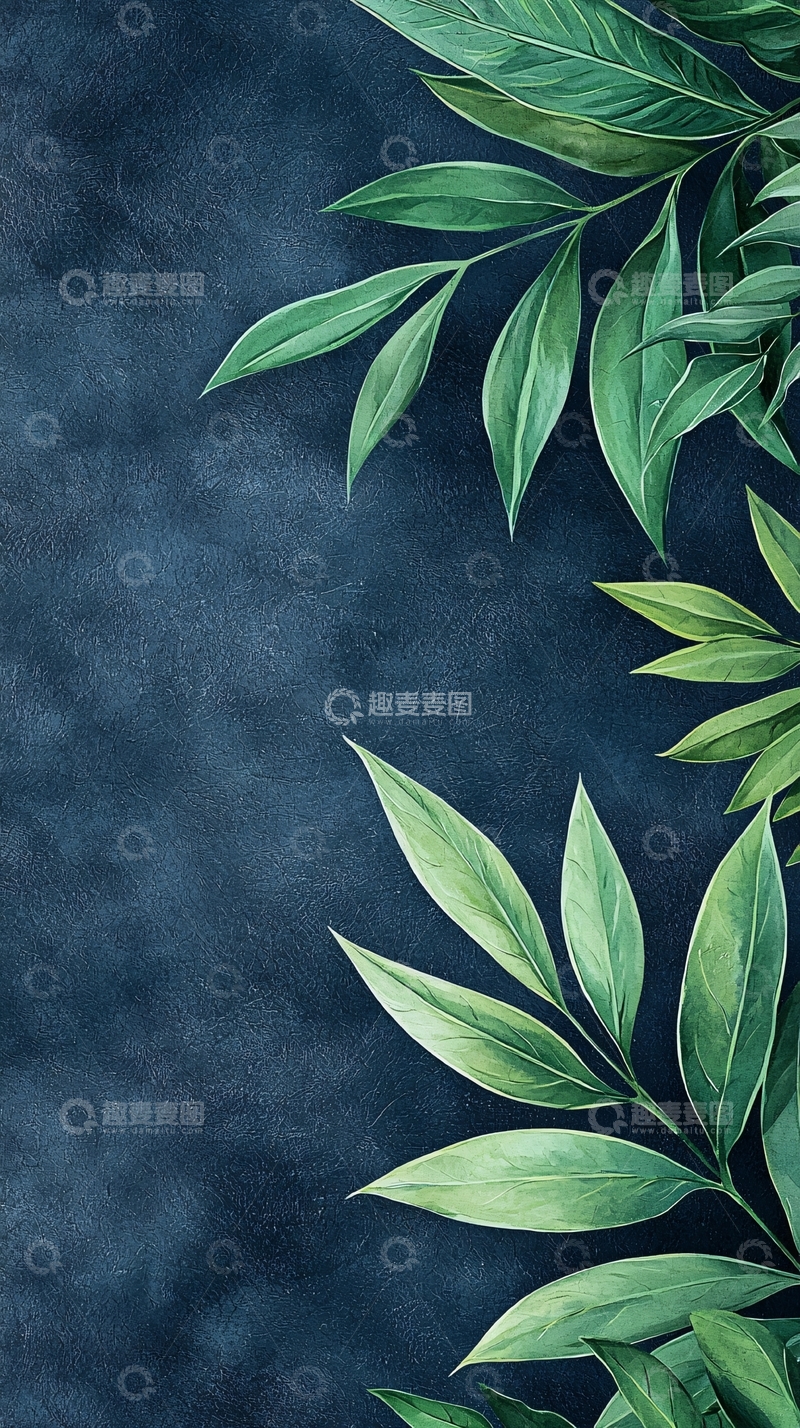 高清大图下载【趣麦麦图】深色背景绿叶植物素材