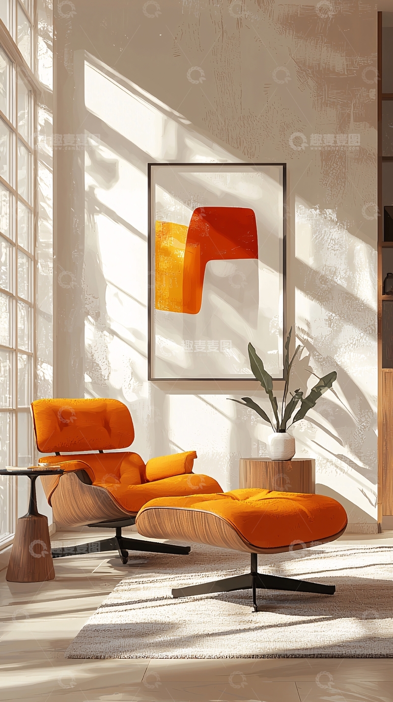 高清大图下载【趣麦麦图】现代简约橙色沙发客厅装饰