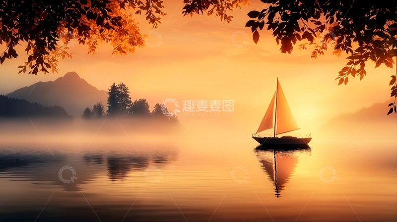 高清大图下载【趣麦麦图】晨雾中的帆船