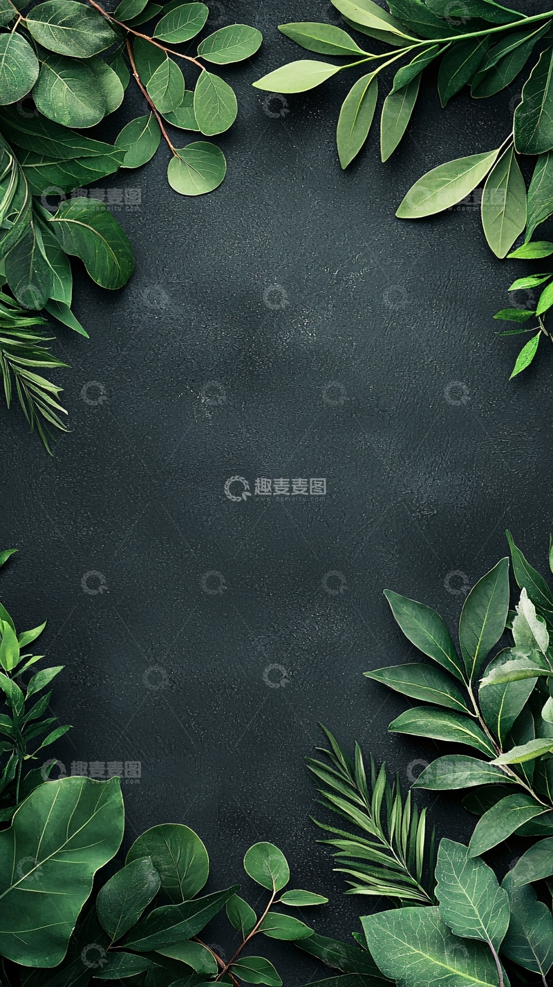 高清大图下载【趣麦麦图】深色背景绿色植物边框素材