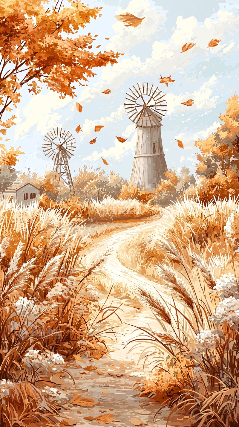 高清大图下载【趣麦麦图】秋日田园风车小径