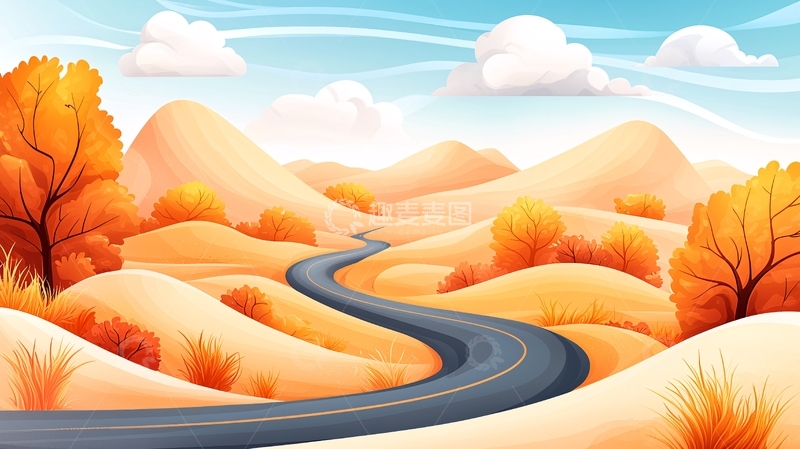 高清大图下载【趣麦麦图】秋日山间蜿蜒道路
