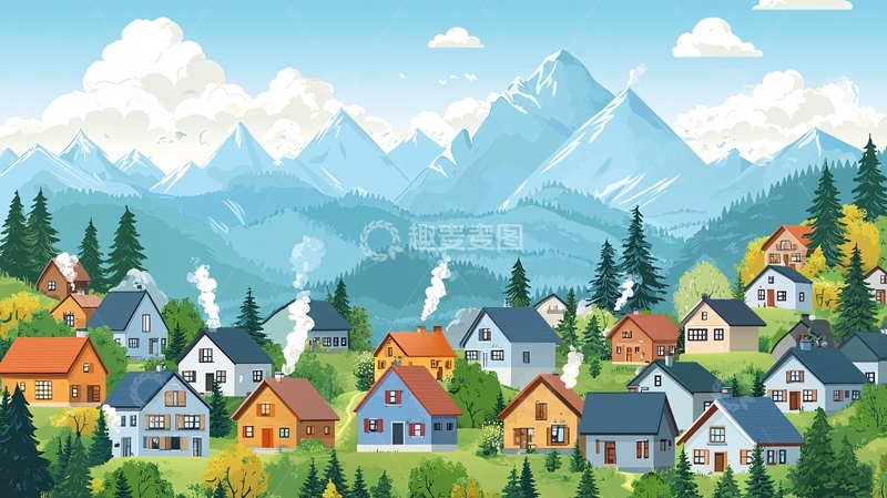 高清大图下载【趣麦麦图】山间小镇的美丽风景