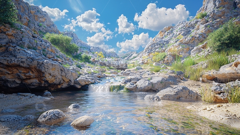 高清大图下载【趣麦麦图】山间小溪瀑布自然风光