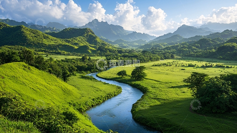 高清大图下载【趣麦麦图】绿色山谷河流自然风光