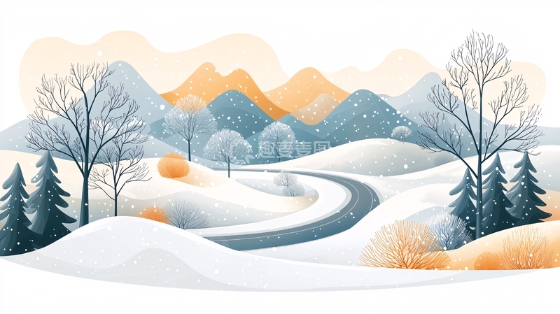 高清大图下载【趣麦麦图】雪山冬日水彩风景画