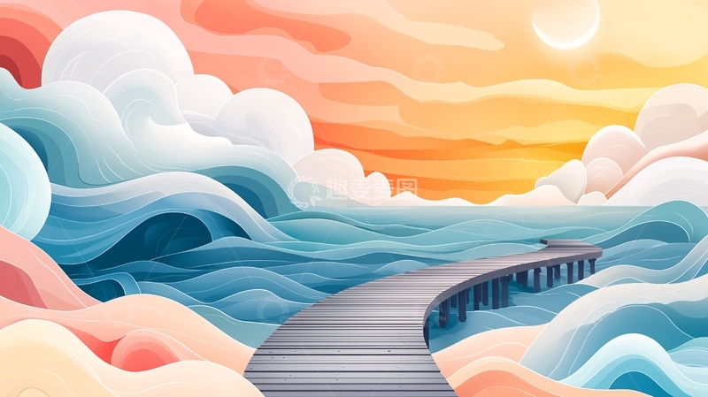 高清大图下载【趣麦麦图】海边云彩路高清图片