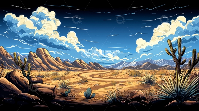 高清大图下载【趣麦麦图】沙漠山脉蓝天白云