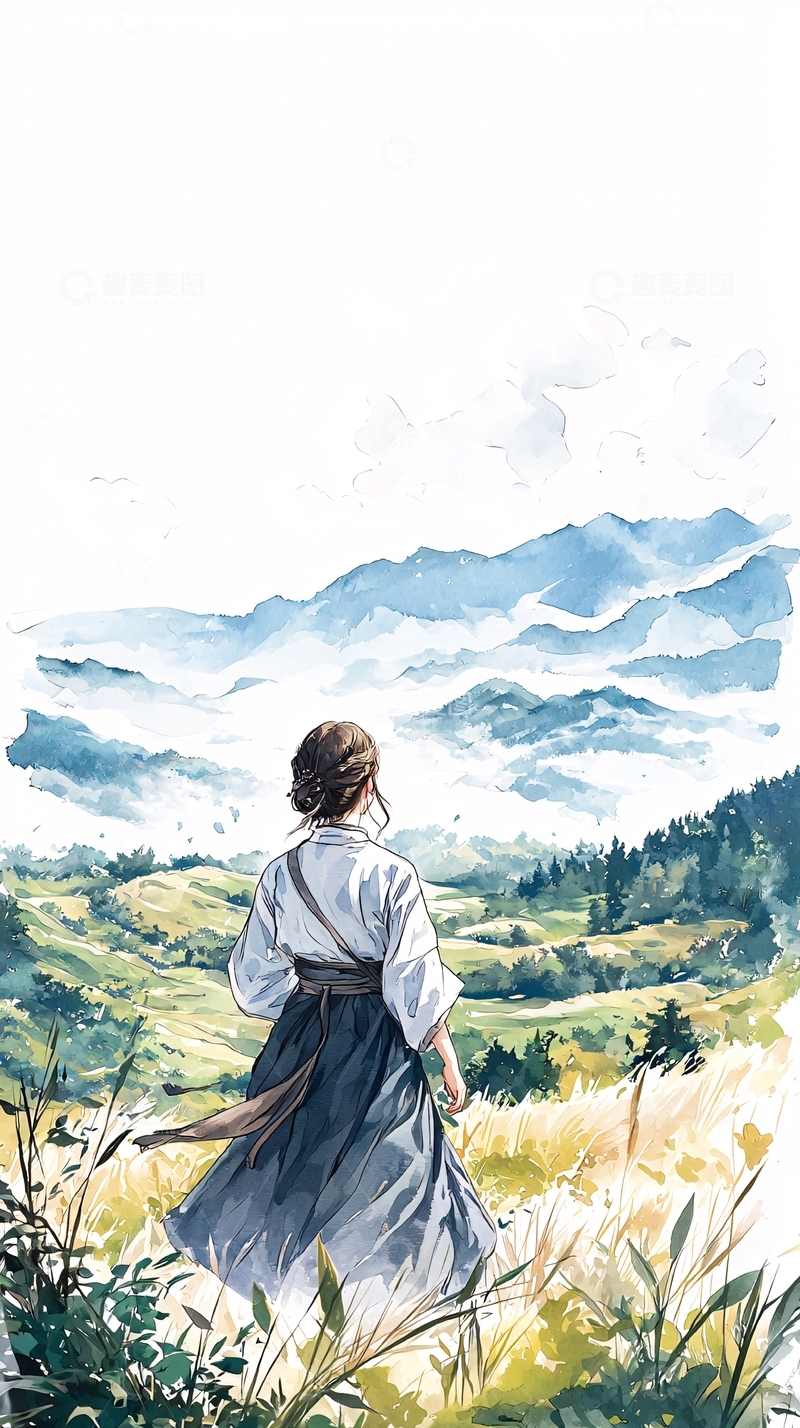 高清大图下载【趣麦麦图】山间漫步的女子