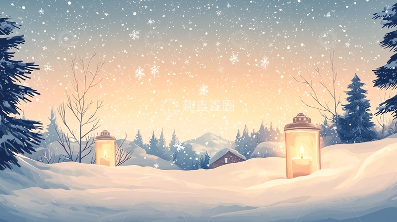 高清大图下载【趣麦麦图】冬日雪景中的烛光