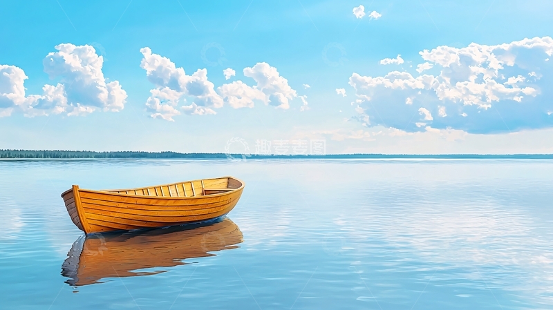 高清大图下载【趣麦麦图】宁静湖面木舟风景