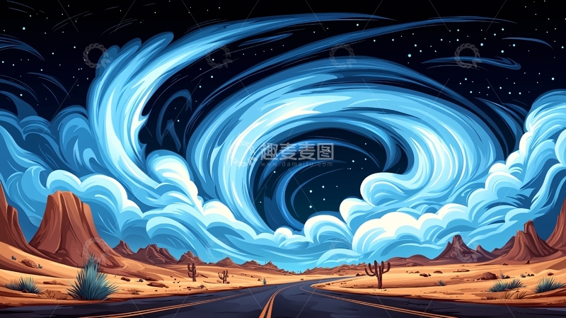 高清大图下载【趣麦麦图】奇幻风暴下的荒芜之路