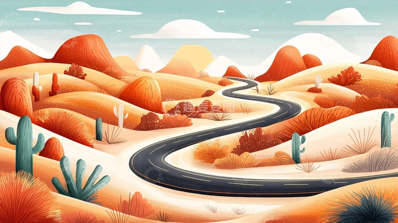 高清大图下载【趣麦麦图】沙漠中的蜿蜒道路