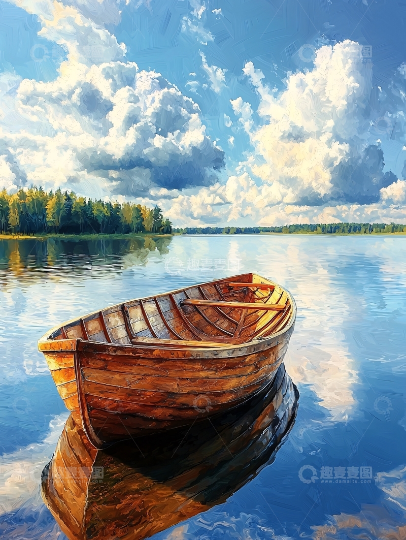高清大图下载【趣麦麦图】湖畔静谧木舟