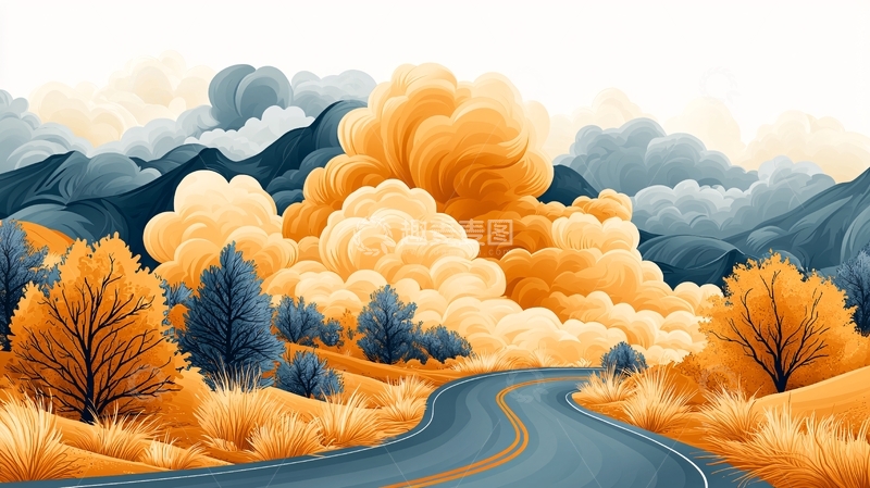 高清大图下载【趣麦麦图】风景油画风格公路