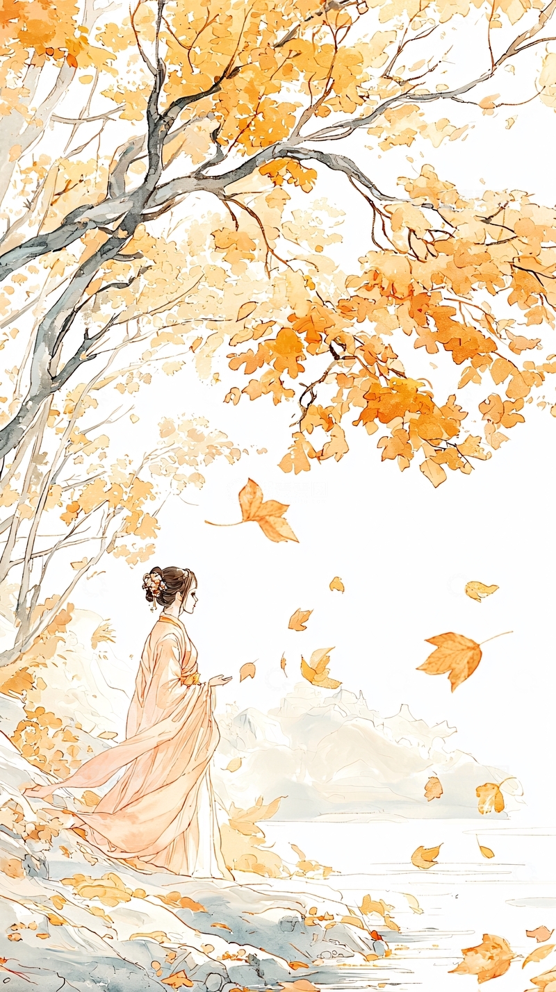 高清大图下载【趣麦麦图】秋日漫步古风女子图