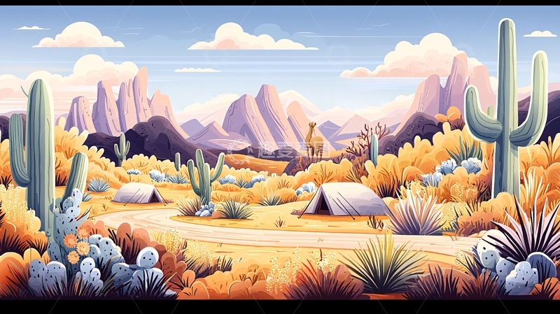 高清大图下载【趣麦麦图】卡通风格沙漠风景