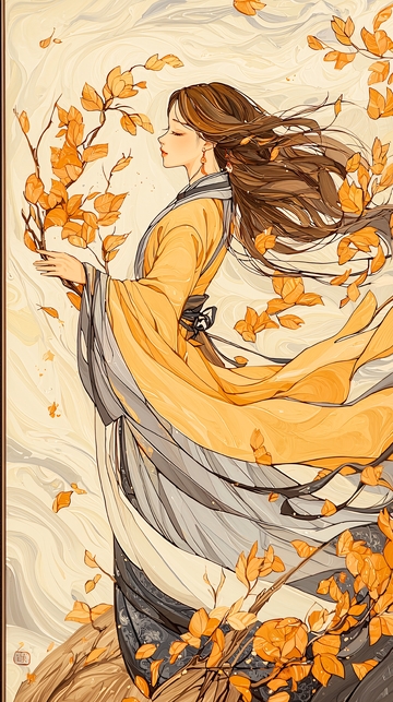 秋日飘逸女子图