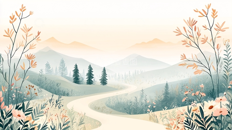 高清大图下载【趣麦麦图】淡雅水彩山水风景