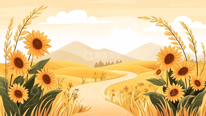 高清大图下载【趣麦麦图】金色田野上的向日葵小路